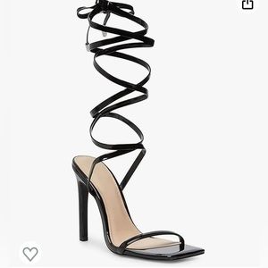 Women’s Strappy Lace Up Square Open Toe Stiletto Heeled Sandals, Black, Sz 7